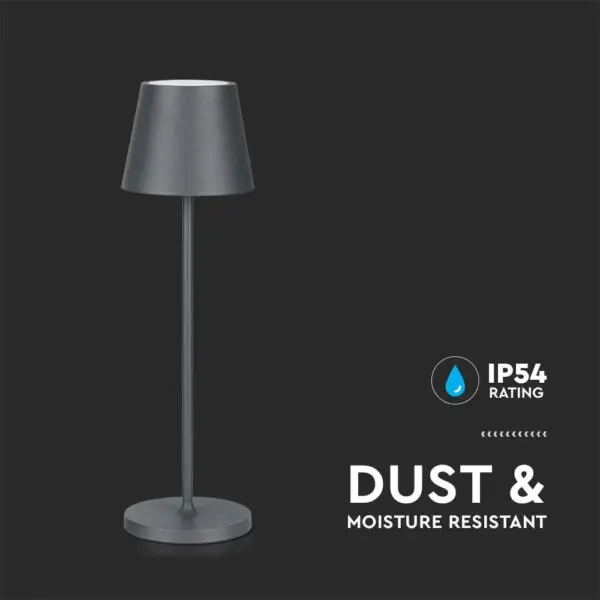 LED Επαναφορτιζόμενο Πορτατίφ V-TAC 2W Dimmable με Γκρι Σώμα IP 54 Θερμό Λευκό 3000K – 7653
