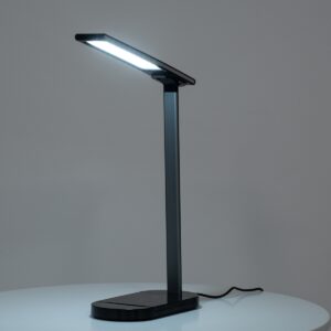 GloboStar® FIARIA 76530 Μοντέρνο Επιτραπέζιο Φωτιστικό Πορτατίφ LED 5W 500lm 180° DC 5V – με Ασύρματη Φόρτιση – Wireless Charger – Διακόπτη Αφής – CCT Θερμό Λευκό 2700K – Φυσικό Λευκό 4500K – Ψυχρό Λευκό 6000K Dimmable – Μ25 x Π10.5 x Υ35.5 – Μαύρο
