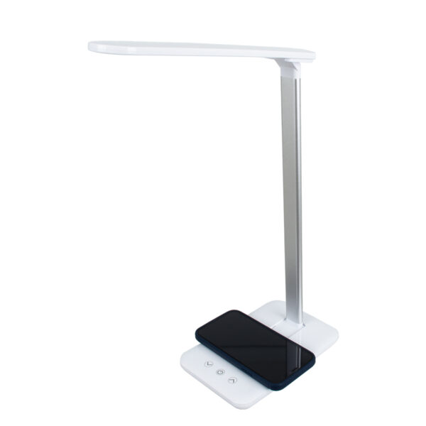 GloboStar® WASP 76532 Μοντέρνο Φωτιστικό Γραφείου Λευκό LED 10 Watt 1000lm DC 5V Αφής & Καλώδιο Τροφοδοσίας USB με Ασύρματη Φόρτιση – Wireless Charger – CCT Θερμό Λευκό 2700K – Φυσικό Λευκό 4500K – Ψυχρό Λευκό 6000K Dimmable