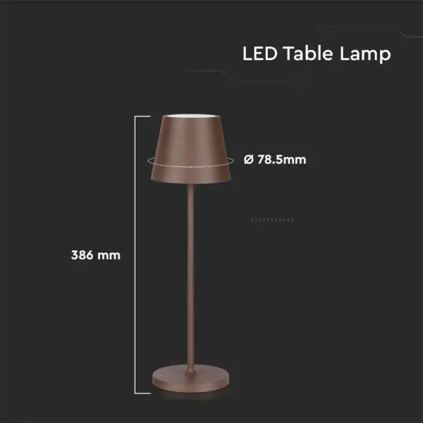 LED Επαναφορτιζόμενο Πορτατίφ V-TAC 2W Dimmable με Καφέ Σώμα IP 54 Θερμό Λευκό 3000K – 7654