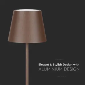 LED Επαναφορτιζόμενο Πορτατίφ V-TAC 2W Dimmable με Καφέ Σώμα IP 54 Θερμό Λευκό 3000K – 7654