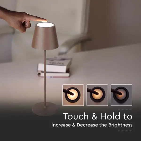 LED Επαναφορτιζόμενο Πορτατίφ V-TAC 2W Dimmable με Καφέ Σώμα IP 54 Θερμό Λευκό 3000K – 7654