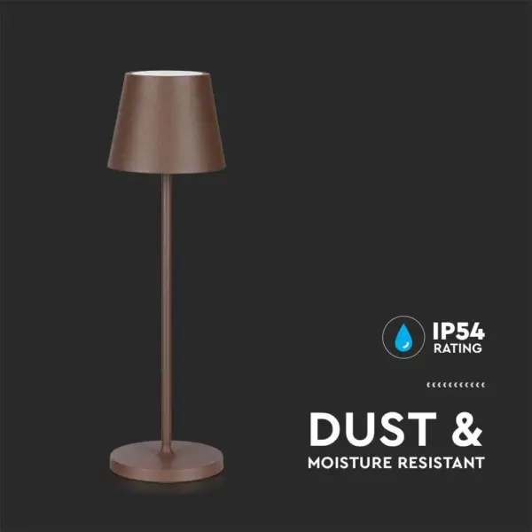 LED Επαναφορτιζόμενο Πορτατίφ V-TAC 2W Dimmable με Καφέ Σώμα IP 54 Θερμό Λευκό 3000K – 7654