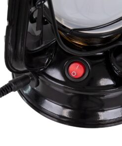 GloboStar® 76546 Vintage Επιτραπέζιο Διακοσμητικό Φωτιστικό LED Retro Μαύρο Φαναράκι Flame Effect 10W 500lm Επαναφορτιζόμενο με Διακόπτη On/Off & Καλώδιο Πρίζα Σούκο – Μπαταρίας 2×18650 4000Mah (Περιλαμβάνονται) Ultra Θερμό Λευκό 1800K