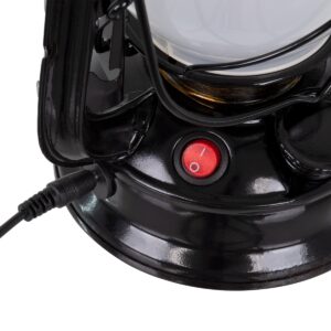GloboStar® 76546 Vintage Επιτραπέζιο Διακοσμητικό Φωτιστικό LED Retro Μαύρο Φαναράκι Flame Effect 10W 500lm Επαναφορτιζόμενο με Διακόπτη On/Off & Καλώδιο Πρίζα Σούκο – Μπαταρίας 2×18650 4000Mah (Περιλαμβάνονται) Ultra Θερμό Λευκό 1800K
