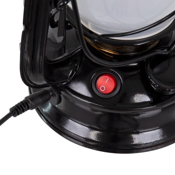 GloboStar® 76546 Vintage Επιτραπέζιο Διακοσμητικό Φωτιστικό LED Retro Μαύρο Φαναράκι Flame Effect 10W 500lm Επαναφορτιζόμενο με Διακόπτη On/Off & Καλώδιο Πρίζα Σούκο – Μπαταρίας 2×18650 4000Mah (Περιλαμβάνονται) Ultra Θερμό Λευκό 1800K