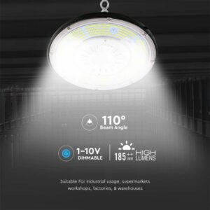 LED Καμπάνα 100W Dimmable V-TAC Pro Μαύρη 18500lm Φυσικό Λευκό 4000K IP65 – 7655