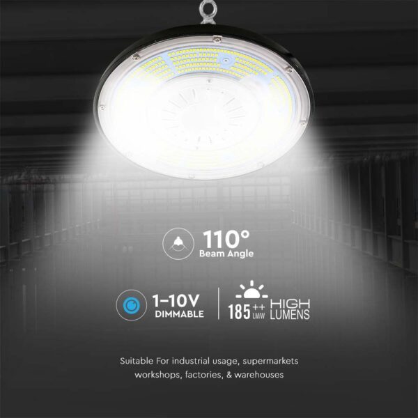 LED Καμπάνα 100W Dimmable V-TAC Pro Μαύρη 18500lm Φυσικό Λευκό 4000K IP65 – 7655