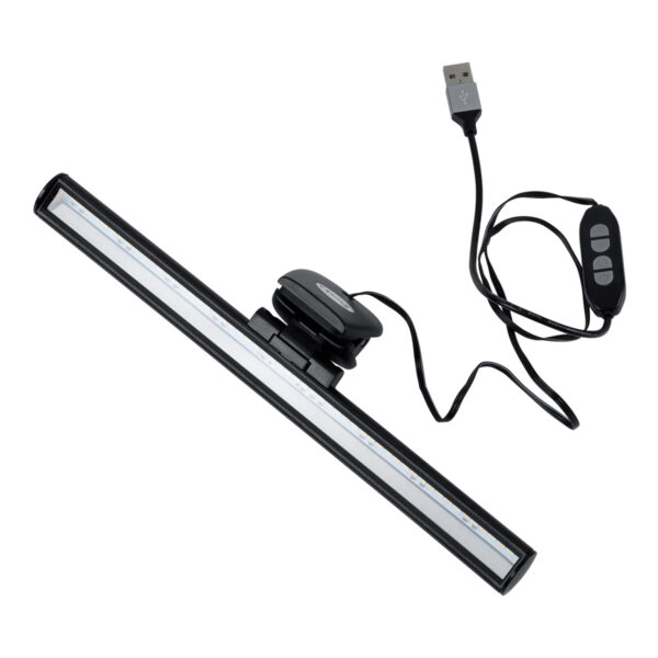 GloboStar® 76552 Φωτιστικό Οθόνης Anti-Glare E-Reading LED 5W 565lm DC 5V με Καλώδιο Τροφοδοσίας USB 2.0 & Ενσωματωμένο Χειριστήριο Εναλλαγής Χρωμάτων CCT Θερμό Λευκό 2700K – Φυσικό Λευκό 4500K – Ψυχρό Λευκό 6000K Dimmable Μαύρο Μ26 x Π4.5 x Υ4.5cm