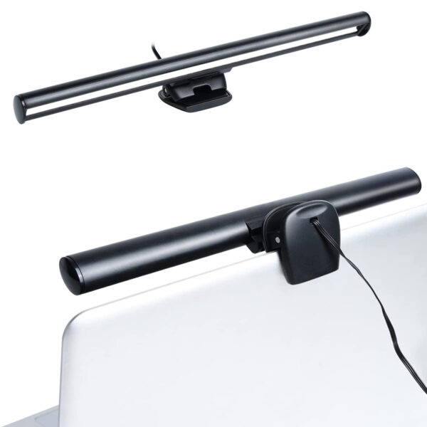 GloboStar® 76552 Φωτιστικό Οθόνης Anti-Glare E-Reading LED 5W 565lm DC 5V με Καλώδιο Τροφοδοσίας USB 2.0 & Ενσωματωμένο Χειριστήριο Εναλλαγής Χρωμάτων CCT Θερμό Λευκό 2700K – Φυσικό Λευκό 4500K – Ψυχρό Λευκό 6000K Dimmable Μαύρο Μ26 x Π4.5 x Υ4.5cm