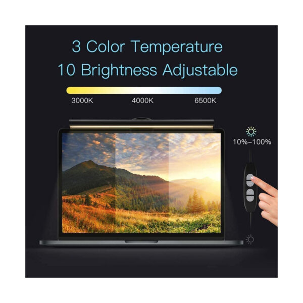GloboStar® 76552 Φωτιστικό Οθόνης Anti-Glare E-Reading LED 5W 565lm DC 5V με Καλώδιο Τροφοδοσίας USB 2.0 & Ενσωματωμένο Χειριστήριο Εναλλαγής Χρωμάτων CCT Θερμό Λευκό 2700K – Φυσικό Λευκό 4500K – Ψυχρό Λευκό 6000K Dimmable Μαύρο Μ26 x Π4.5 x Υ4.5cm