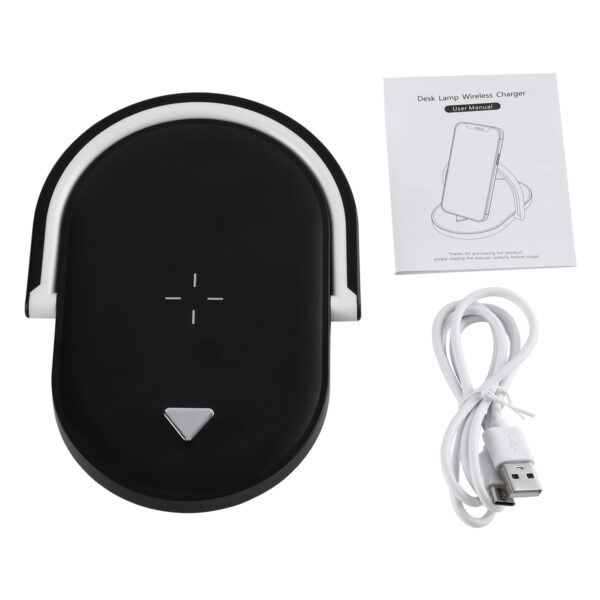 GloboStar® ECLIPSE 76558 Μοντέρνο Επιτραπέζιο Φωτιστικό Πορτατίφ LED 15W 1200lm 180° AC 230V – με Ασύρματη Φόρτιση – Wireless Charger – Διακόπτη Αφής με 3 Εντάσεις Φωτισμού Φυσικό Λευκό 4500K Dimmable – Μ17 x Π13 x Υ10 – Μαύρο