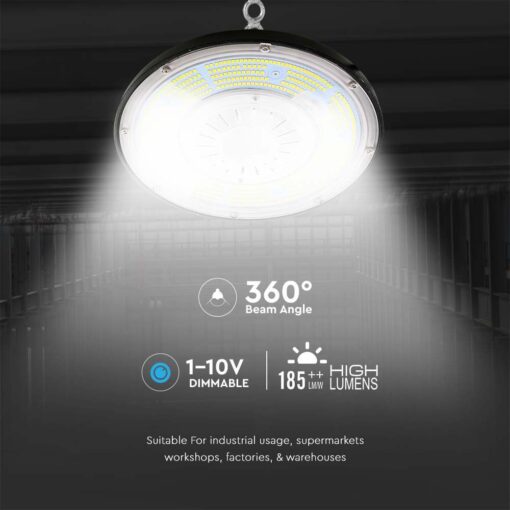 LED Καμπάνα 200W Dimmable V-TAC Pro Μαύρη 37000lm Φυσικό Λευκό 4000K IP65 – 7656