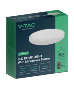 Πλαφονιέρα Οροφής LED 18W SMD 3000K IP44 Λευκού Χρώματος Aνιχνευτή μικροκυμάτων V-TAC – 76591