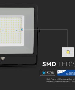 LED Προβολέας 100W V-TAC PRO Samsung Chip Μαύρος 100° 11500lm Αδιάβροχος IP65 Ψυχρό 6500K – 21767