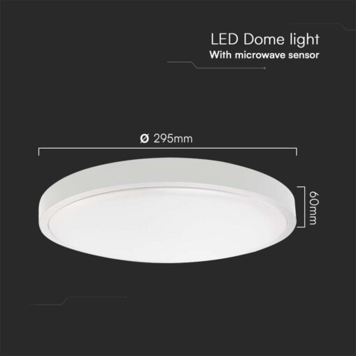 18W LED Dome Light Round Microwave Sensor White Frame 4000K IP44  V-TAC – 76601