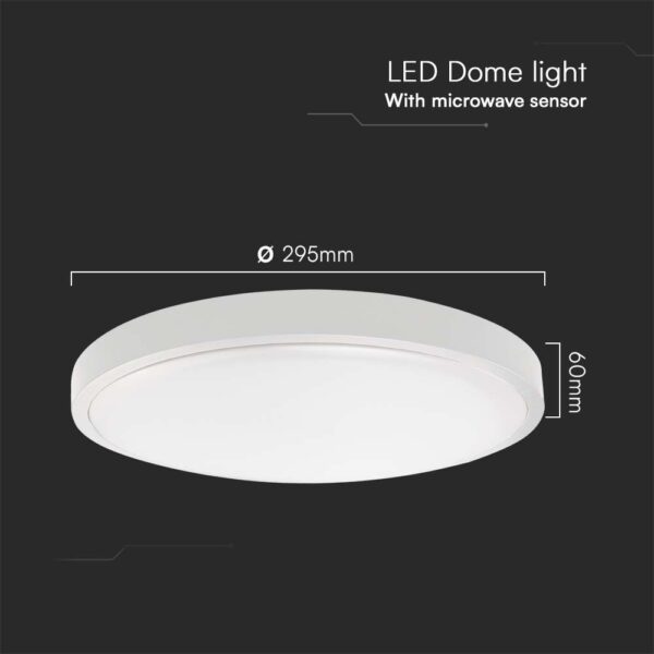 18W LED Dome Light Round Microwave Sensor White Frame 6500K IP44  V-TAC – 76611