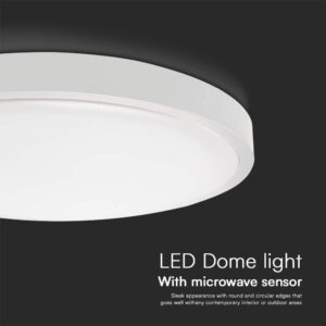 18W LED Dome Light Round Microwave Sensor White Frame 6500K IP44  V-TAC – 76611