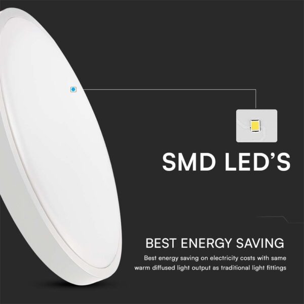 18W LED Dome Light Round Microwave Sensor White Frame 6500K IP44  V-TAC – 76611