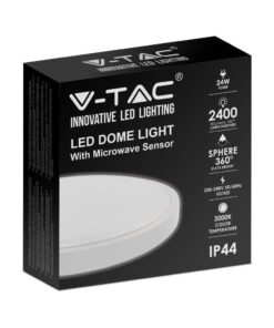 LED Πλαφονιέρα Στρογγυλή με Ανιχνευτή Κίνησης 24W V-TAC σε Λευκό Σώμα IP44 Θερμό 3000K – 7662