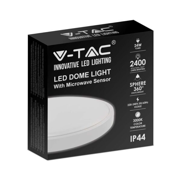LED Πλαφονιέρα Στρογγυλή με Ανιχνευτή Κίνησης 24W V-TAC σε Λευκό Σώμα IP44 Θερμό 3000K – 7662