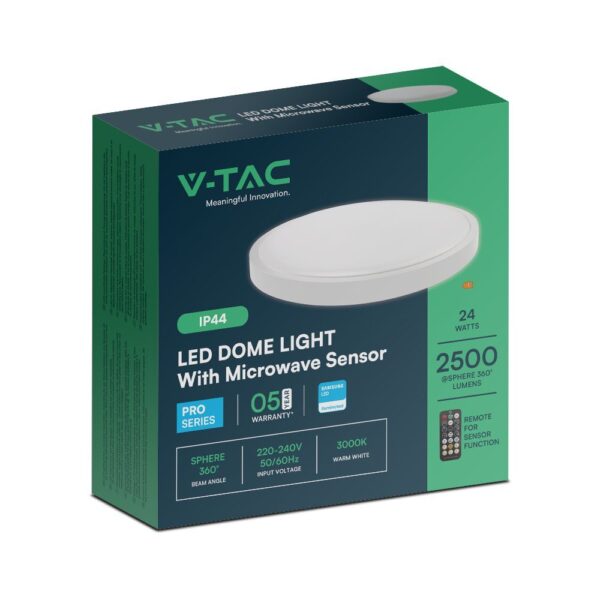 24W LED Πλαφονιέρα Στρογγυλή Φ350 Λευκή με Ανιχνευτή Κίνησης SAMSUNG Chip 2500lm 3000K IP44 V-TAC – 76621-24