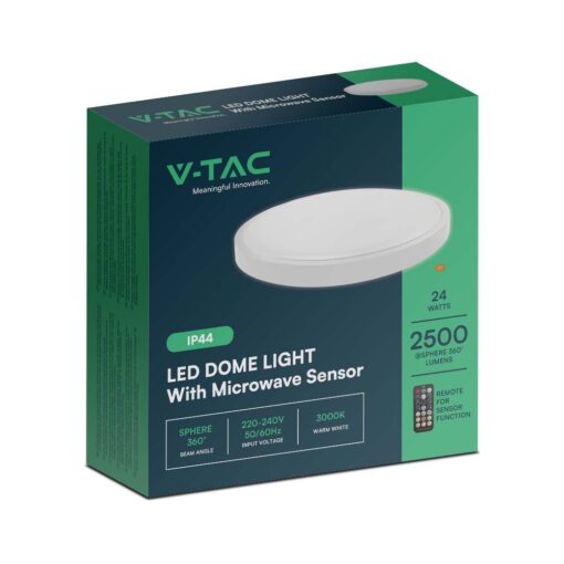 Πλαφονιέρα Οροφής LED 24W SMD 6500K IP44 Λευκού Χρώματος με Ανιχνευτή μικροκυμάτων V-TAC – 76641