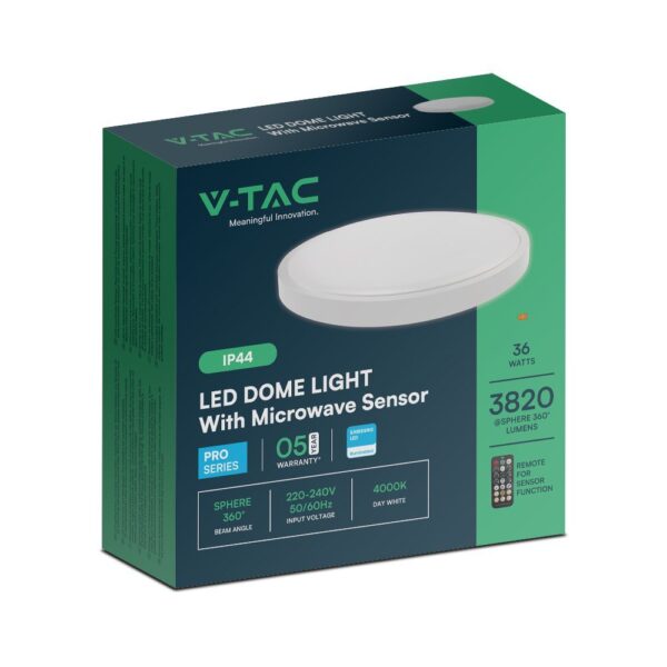 Πλαφονιέρα LED Στρογγυλή 36W 4000K IP44 Με Ανιχνευτή Κίνησης Λευκή V-TAC Samsung Chip – 76651-24