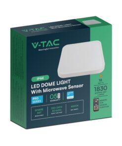 18W LED Πλαφονιέρα Τετράγωνη 30×30 Λευκή με Ανιχνευτή Κίνησης SAMSUNG Chip 1830lm 4000K IP44 V-TAC – 76661-24
