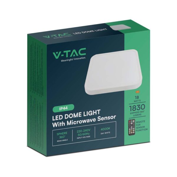 Πλαφονιέρα Οροφής LED 18W SMD 4000K IP44 Λευκού Χρώματος Ανιχνευτή μικροκυμάτων  V-TAC – 76661