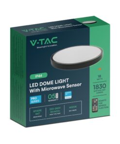 18W LED Πλαφονιέρα Στρογγυλή Φ300 Μαύρη με Ανιχνευτή Κίνησης SAMSUNG Chip 1830lm 4000K IP44 V-TAC – 76691-24