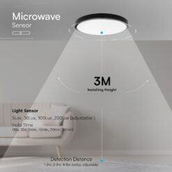 18W LED Πλαφονιέρα Στρογγυλή Φ300 Μαύρη με Ανιχνευτή Κίνησης SAMSUNG Chip 1830lm 4000K IP44 V-TAC – 76691-24