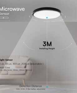 18W LED Πλαφονιέρα Στρογγυλή Φ300 Μαύρη με Ανιχνευτή Κίνησης SAMSUNG Chip 1830lm 4000K IP44 V-TAC – 76691-24