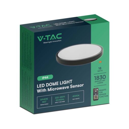 Φωτιστικό Οροφής LED 18W 4000K IP44 με Ανιχνευτή Κίνησης Μαύρου Χρώματος  V-TAC – 76691VT