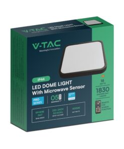 18W LED Πλαφονιέρα Τετράγωνη 30×30 Μαύρη με Ανιχνευτή Κίνησης SAMSUNG Chip 1830lm 4000K IP44 V-TAC – 76721-24
