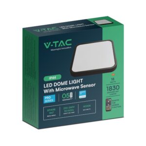 18W LED Πλαφονιέρα Τετράγωνη 30×30 Μαύρη με Ανιχνευτή Κίνησης SAMSUNG Chip 1830lm 4000K IP44 V-TAC – 76721-24