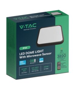 Πλαφονιέρα Τετράγωνη LED 36W 4000K IP44 με Ανιχνευτή Κίνησης Μαύρη V-TAC Samsung Chip – 76741-24