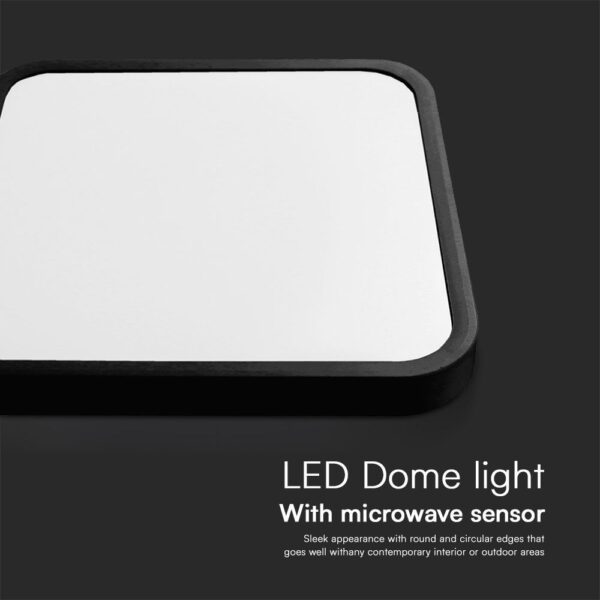 Πλαφονιέρα Τετράγωνη LED 36W 4000K IP44 με Ανιχνευτή Κίνησης Μαύρη V-TAC Samsung Chip – 76741-24