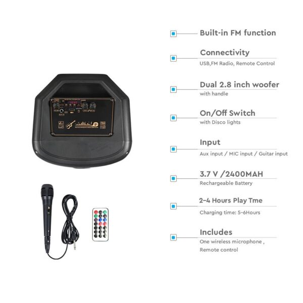 Φορητό Ασύρματο Επαναφορτιζόμενο Ηχείο Bluetooth 600W  RGB LED Τηλεχειριστήριο & Μικρόφωνο Καραόκε – 7677