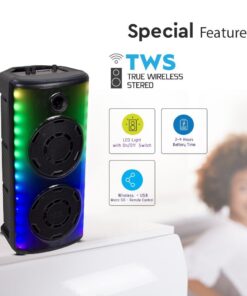 Φορητό Ασύρματο Επαναφορτιζόμενο Ηχείο Bluetooth 600W RGB LED Τηλεχειριστήριο & Μικρόφωνο Καραόκε – 7677