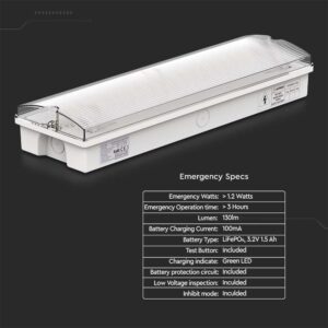 3W LED Φωτιστικό Ασφαλείας με Self Test Button 6400K V-TAC – 7687