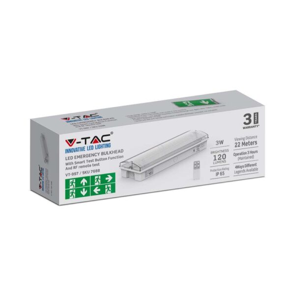 3W LED Φωτιστικό Ασφαλείας με Test Button & RF Control 6400K V-TAC – 7688