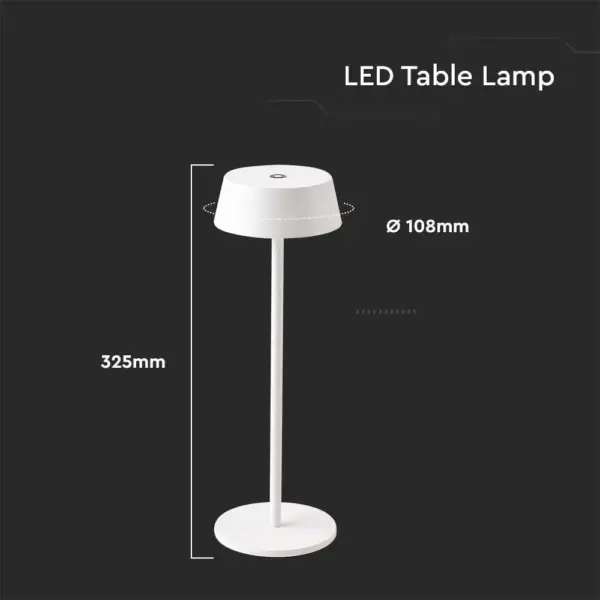 LED Επαναφορτιζόμενο Πορτατιφ 2W 3000Κ με Λευκό Σώμα  Dimmable  IP54 V-TAC – 7689