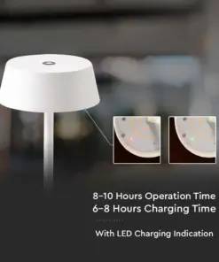 LED Επαναφορτιζόμενο Πορτατιφ 2W 3000Κ με Λευκό Σώμα Dimmable IP54 V-TAC – 7689