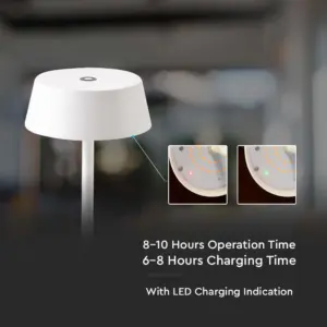 LED Επαναφορτιζόμενο Πορτατιφ 2W 3000Κ με Λευκό Σώμα  Dimmable  IP54 V-TAC – 7689