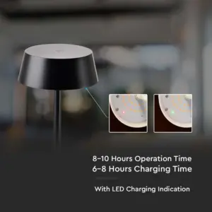 LED Επαναφορτιζόμενο Πορτατιφ 2W 3000Κ με Μαύρο Σώμα  Dimmable  IP54 V-TAC – 7690