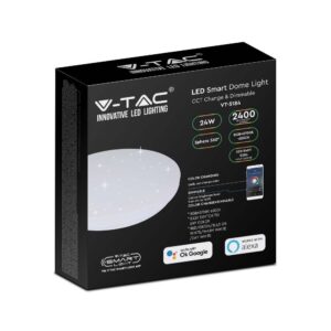 Wi-Fi Smart LED Πλαφονιέρα Λευκή με Έναστρο Κάλλυμα 24W V-TAC RGB+W CCT Dimmable – 7694