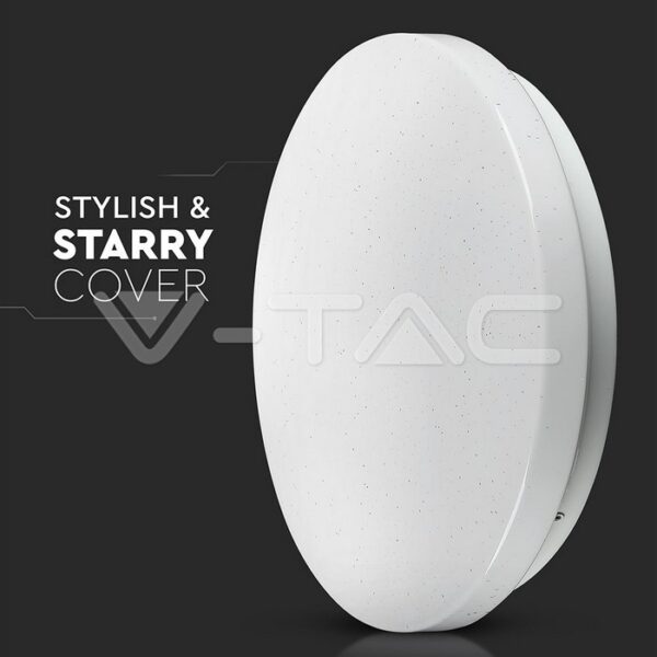Wi-Fi Smart LED Πλαφονιέρα Λευκή με Έναστρο Κάλλυμα 36W V-TAC RGB+W CCT Dimmable – 7695