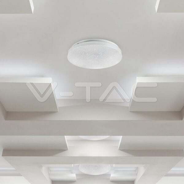 Wi-Fi Smart LED Πλαφονιέρα Λευκή με Έναστρο Κάλλυμα 36W V-TAC RGB+W CCT Dimmable – 7695