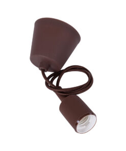 GloboStar® CABLITO 61561 Μοντέρνο Κρεμαστό Φωτιστικό Οροφής Μονόφωτο 1 x E27 Καφέ Σιλικόνης Ανάρτηση με Υφασμάτινο Καλώδιο Φ4 x Υ110cm